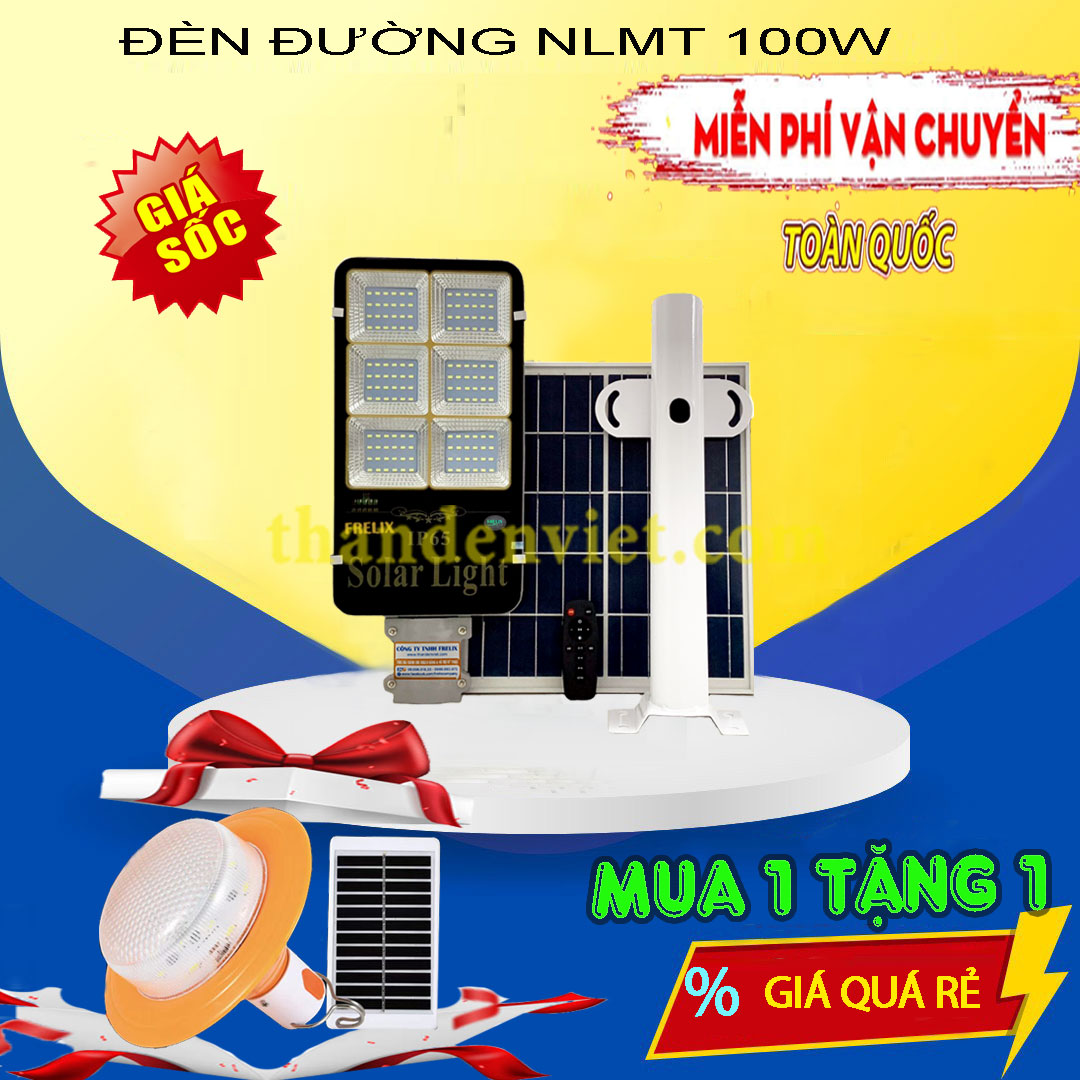 (Deal Sốc Trong Ngày)Đèn đường NL mặt trời FRELIX Solar Light 100W mẫu mới