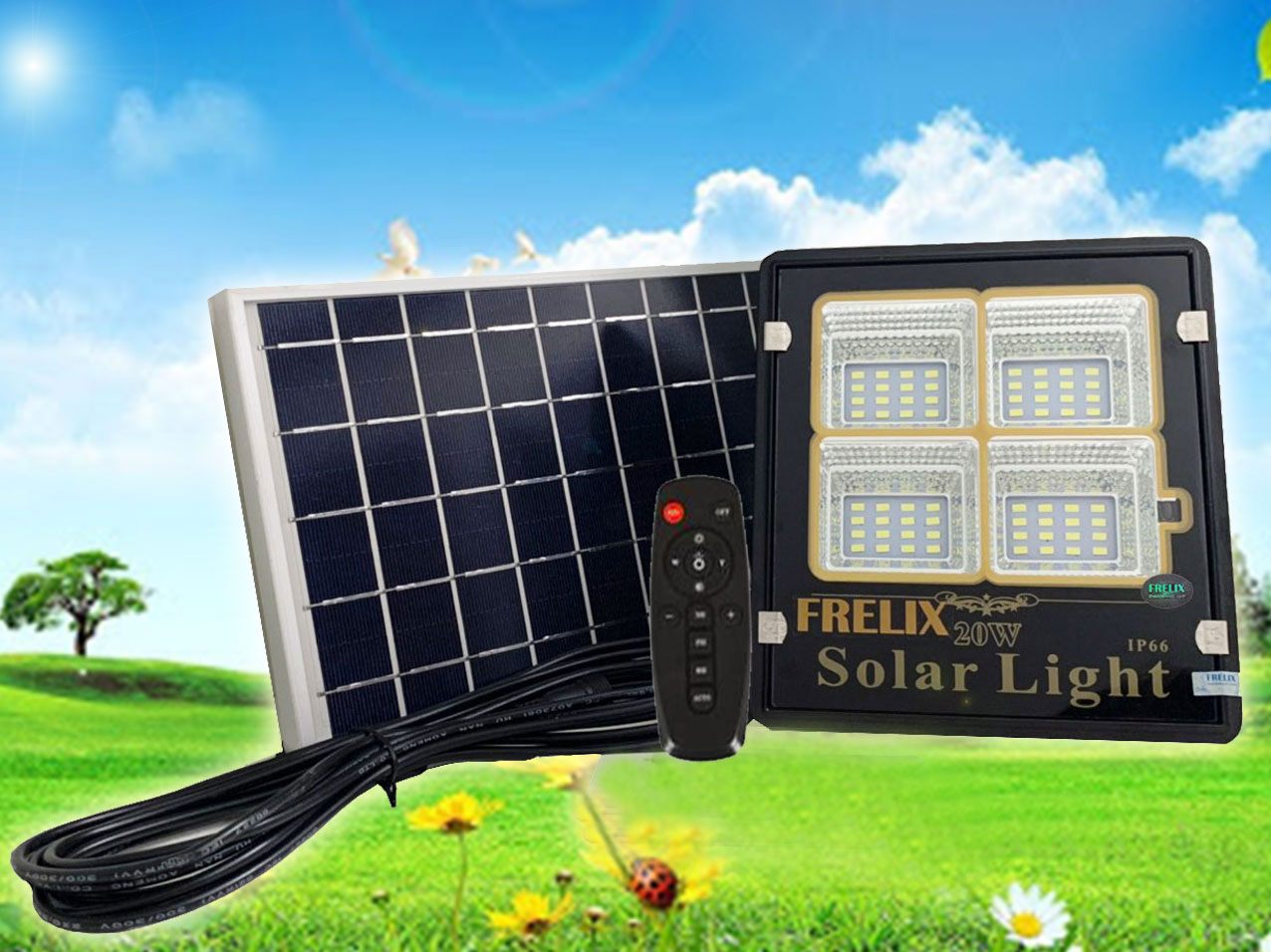 Đèn năng lượng mặt trời FRELIX Solar Light 20W 4 khoang led
