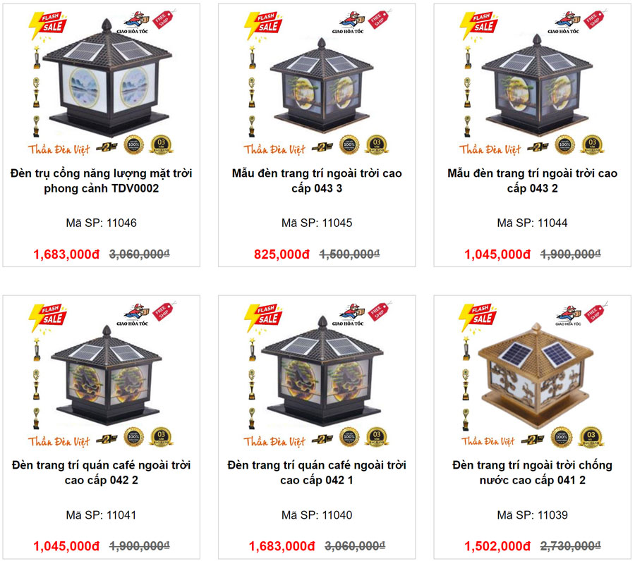 Bảng báo giá đèn trụ cổng năng lượng mặt trời sân vườn