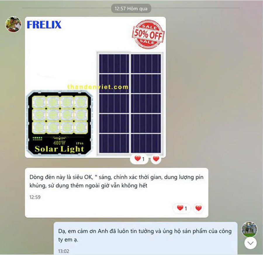 Phản hồi của khách hàng về sản phẩm đèn năng lượng mặt trời Thần Đèn Việt