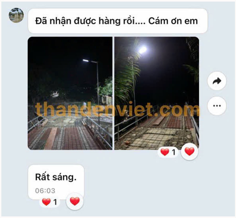 Phản hồi của khách hàng về sản phẩm đèn năng lượng mặt trời Thần Đèn Việt