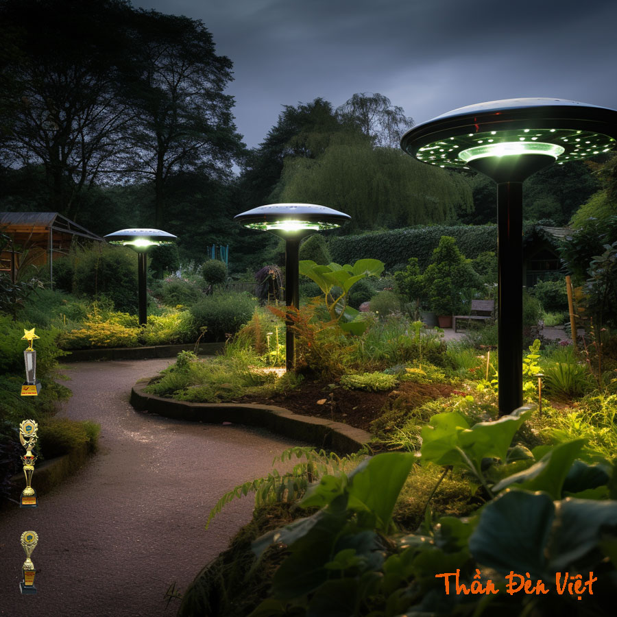 Trụ đèn sân vườn năng lượng mặt trời UFO hình đĩa bay Trụ đèn sân vườn năng lượng mặt trời UFO hình đĩa bay